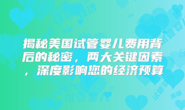 揭秘美国试管婴儿费用背后的秘密，两大关键因素，深度影响您的经济预算