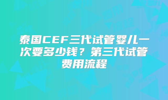 泰国CEF三代试管婴儿一次要多少钱？第三代试管费用流程