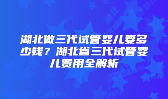 湖北做三代试管婴儿要多少钱？湖北省三代试管婴儿费用全解析