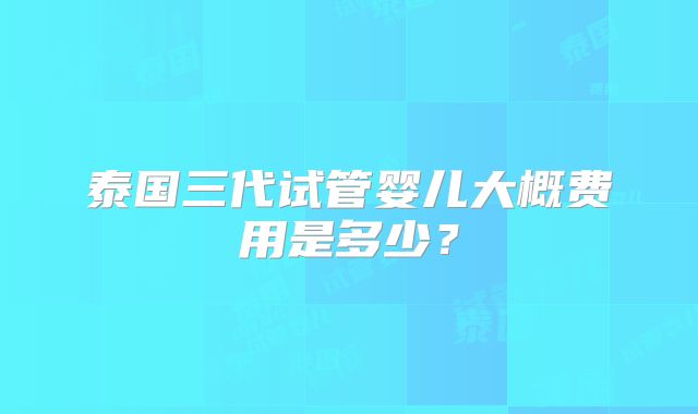 泰国三代试管婴儿大概费用是多少?
