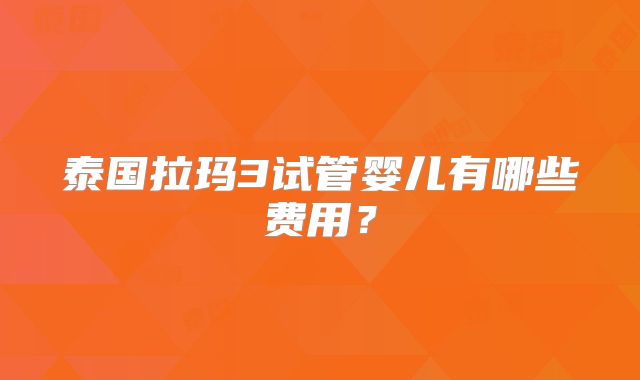 泰国拉玛3试管婴儿有哪些费用？