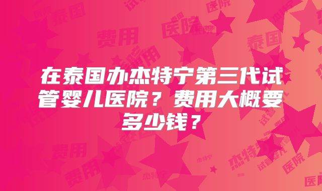 在泰国办杰特宁第三代试管婴儿医院?费用大概要多少钱?