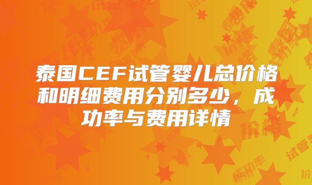泰国CEF试管婴儿总价格和明细费用分别多少，成功率与费用详情