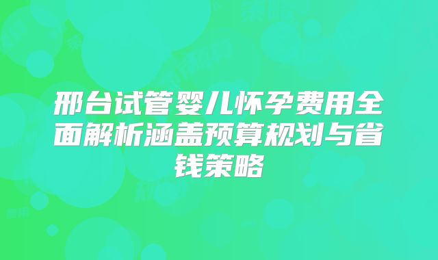 邢台试管婴儿怀孕费用全面解析涵盖预算规划与省钱策略