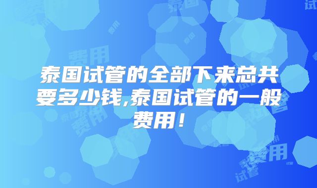 泰国试管的全部下来总共要多少钱,泰国试管的一般费用!