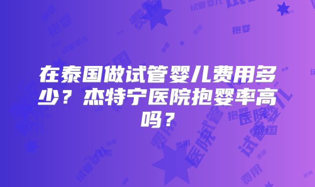 在泰国做试管婴儿费用多少？杰特宁医院抱婴率高吗？