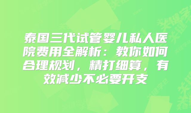 泰国三代试管婴儿私人医院费用全解析:教你如何合理规划,精打细算,有效减少不必要开支