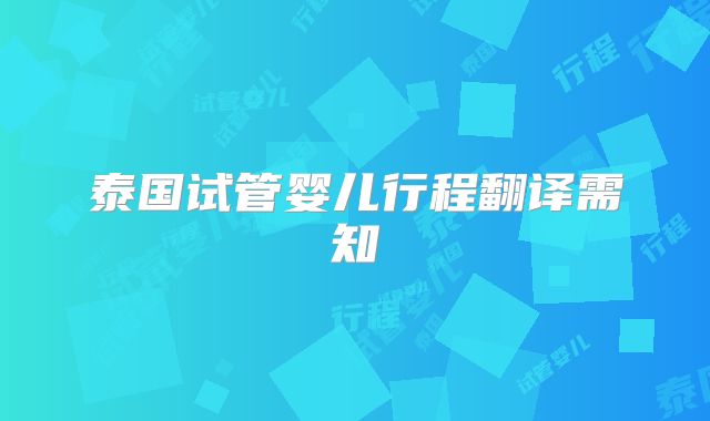 泰国试管婴儿行程翻译需知