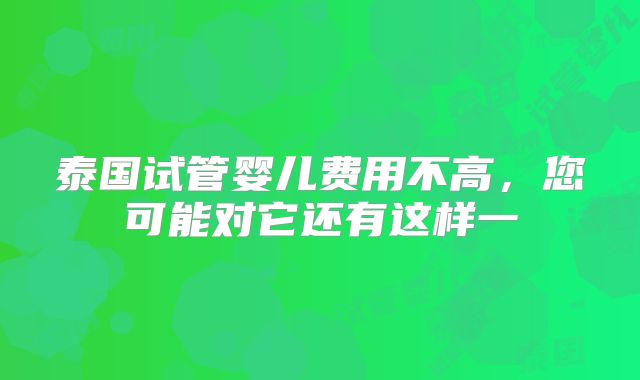 泰国试管婴儿费用不高，您可能对它还有这样一