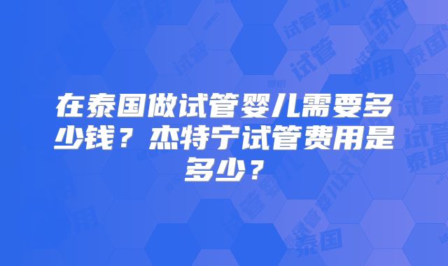 在泰国做试管婴儿需要多少钱？杰特宁试管费用是多少？