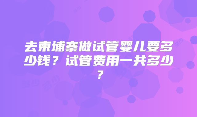 去柬埔寨做试管婴儿要多少钱？试管费用一共多少？