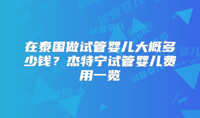 在泰国做试管婴儿大概多少钱？杰特宁试管婴儿费用一览