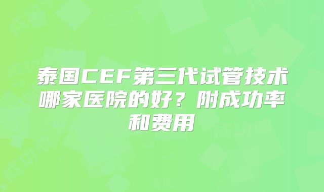 泰国CEF第三代试管技术哪家医院的好？附成功率和费用
