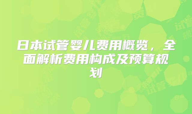 日本试管婴儿费用概览，全面解析费用构成及预算规划