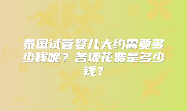 泰国试管婴儿大约需要多少钱呢？各项花费是多少钱？