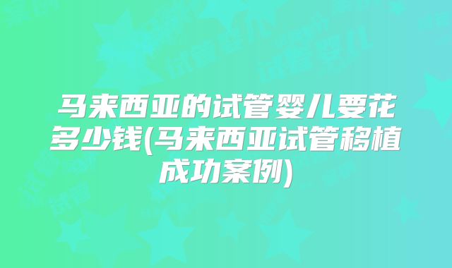 马来西亚的试管婴儿要花多少钱(马来西亚试管移植成功案例)