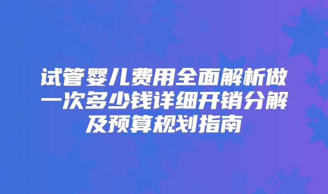 试管婴儿费用全面解析做一次多少钱详细开销分解及预算规划指南