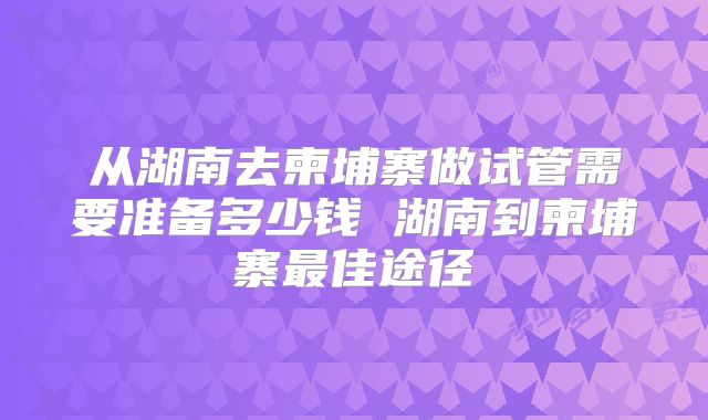 从湖南去柬埔寨做试管需要准备多少钱 湖南到柬埔寨最佳途径
