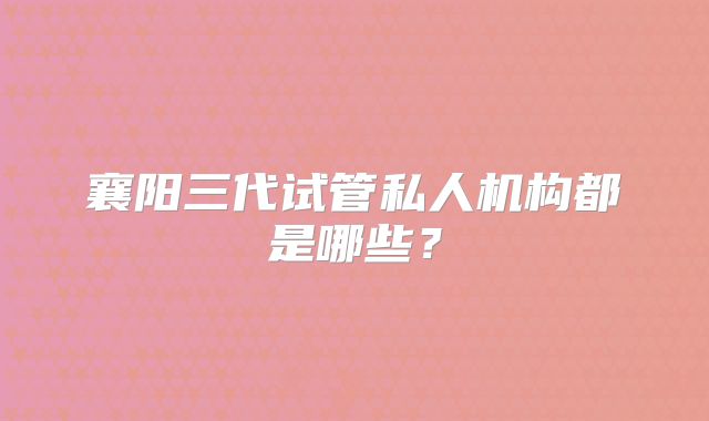 襄阳三代试管私人机构都是哪些？
