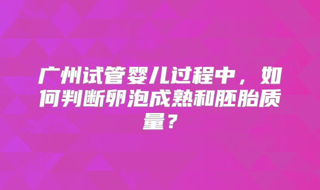 广州试管婴儿过程中，如何判断卵泡成熟和胚胎质量？
