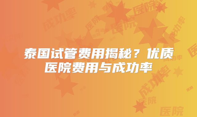 泰国试管费用揭秘？优质医院费用与成功率