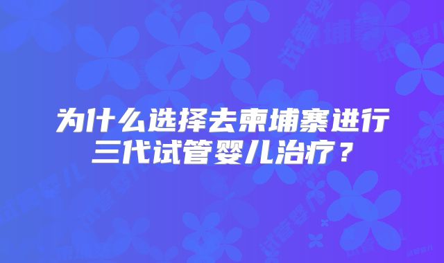 为什么选择去柬埔寨进行三代试管婴儿治疗？