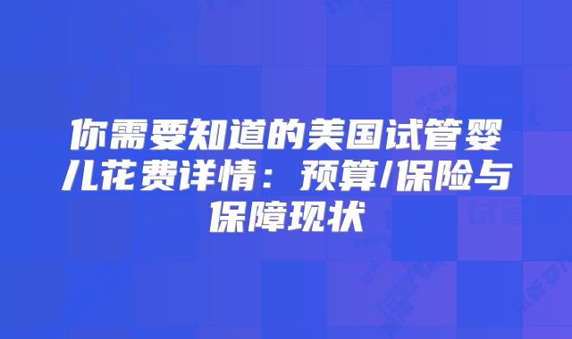 你需要知道的美国试管婴儿花费详情：预算/保险与保障现状