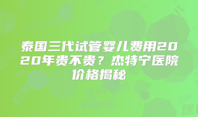 泰国三代试管婴儿费用2020年贵不贵？杰特宁医院价格揭秘