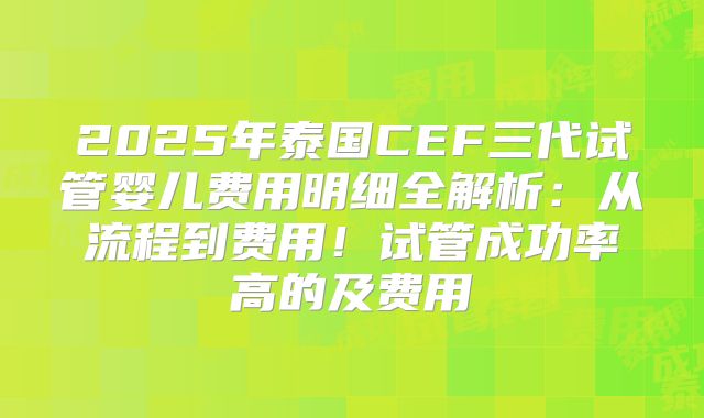 2025年泰国CEF三代试管婴儿费用明细全解析：从流程到费用！试管成功率高的及费用
