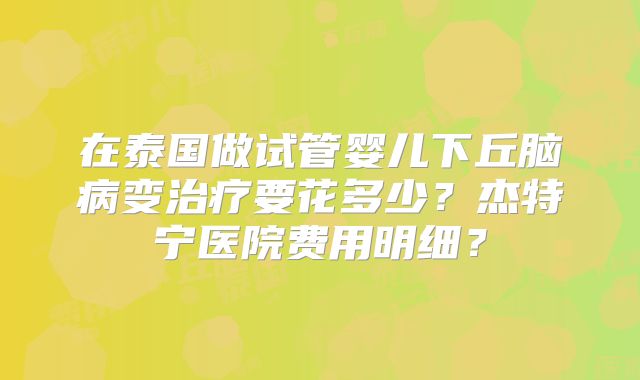 在泰国做试管婴儿下丘脑病变治疗要花多少？杰特宁医院费用明细？