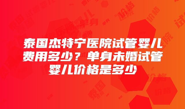 泰国杰特宁医院试管婴儿费用多少？单身未婚试管婴儿价格是多少