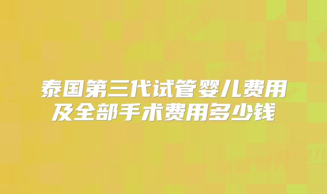 泰国第三代试管婴儿费用及全部手术费用多少钱