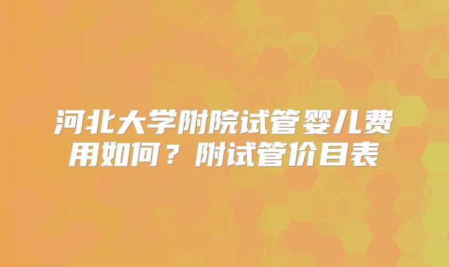 河北大学附院试管婴儿费用如何？附试管价目表
