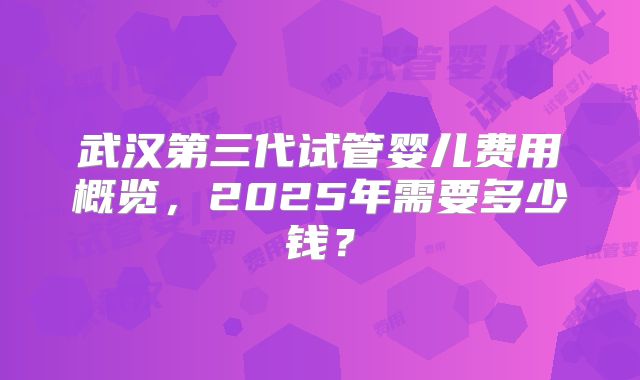 武汉第三代试管婴儿费用概览，2025年需要多少钱？