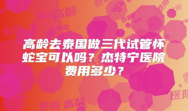 高龄去泰国做三代试管怀蛇宝可以吗？杰特宁医院费用多少？