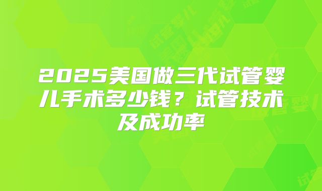 2025美国做三代试管婴儿手术多少钱？试管技术及成功率