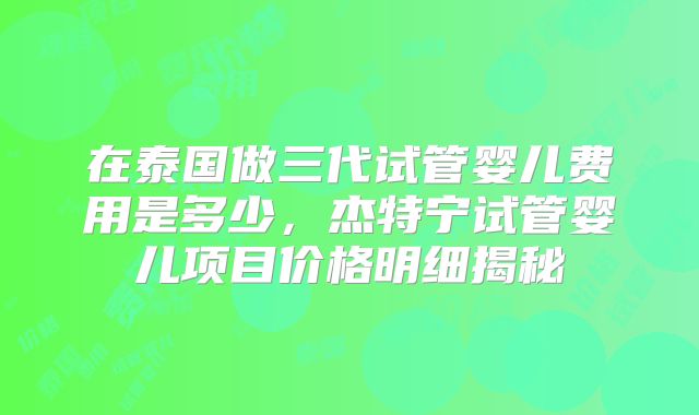在泰国做三代试管婴儿费用是多少，杰特宁试管婴儿项目价格明细揭秘