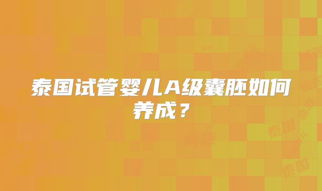泰国试管婴儿A级囊胚如何养成？