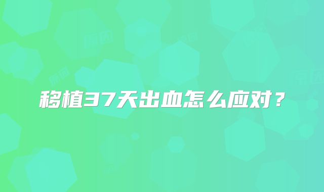 移植37天出血怎么应对？