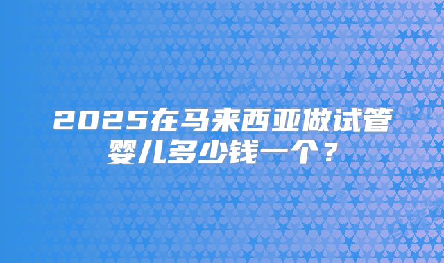 2025在马来西亚做试管婴儿多少钱一个？