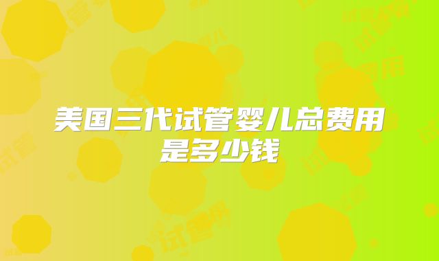 美国三代试管婴儿总费用是多少钱