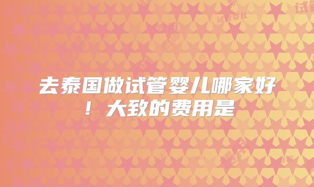 去泰国做试管婴儿哪家好！大致的费用是