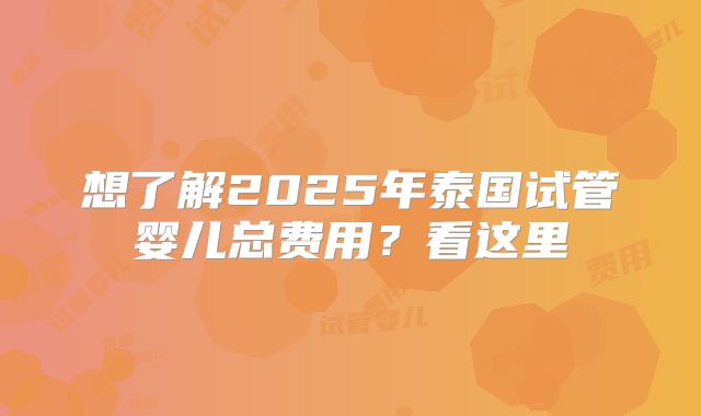 想了解2025年泰国试管婴儿总费用？看这里