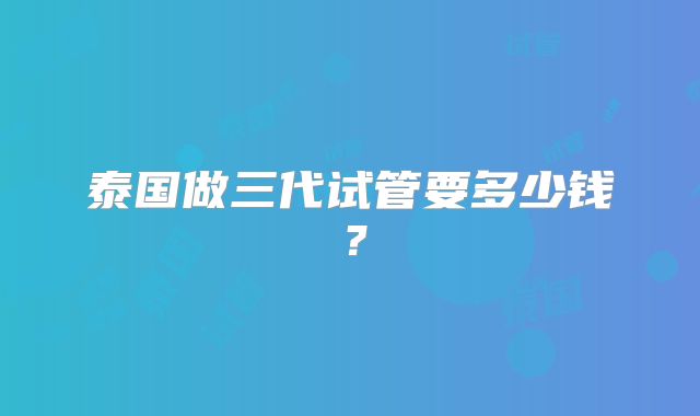 泰国做三代试管要多少钱？