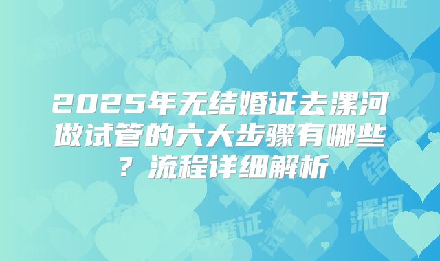 2025年无结婚证去漯河做试管的六大步骤有哪些？流程详细解析