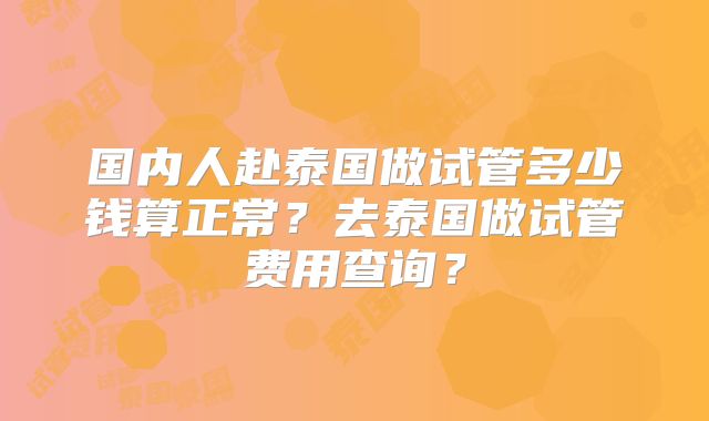 国内人赴泰国做试管多少钱算正常？去泰国做试管费用查询？