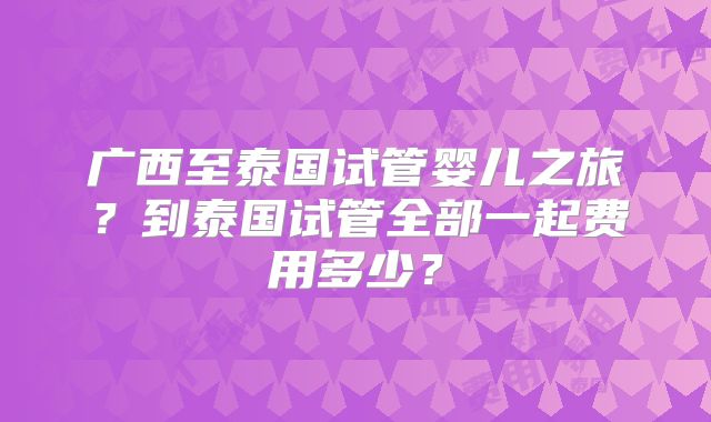 广西至泰国试管婴儿之旅?到泰国试管全部一起费用多少?