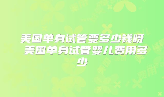 美国单身试管要多少钱呀 美国单身试管婴儿费用多少
