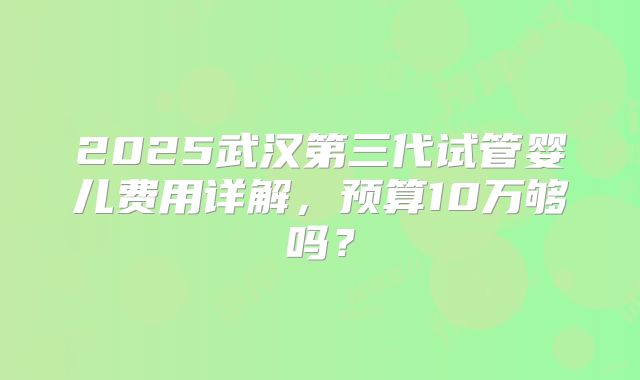 2025武汉第三代试管婴儿费用详解，预算10万够吗？