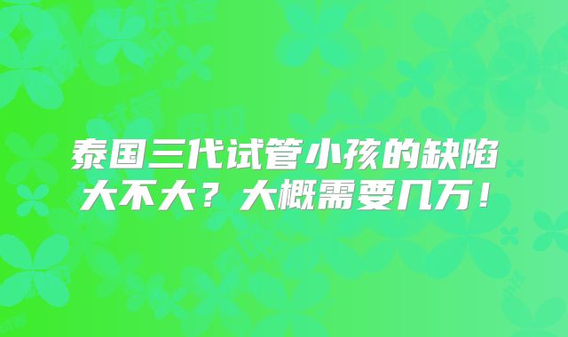 泰国三代试管小孩的缺陷大不大?大概需要几万!